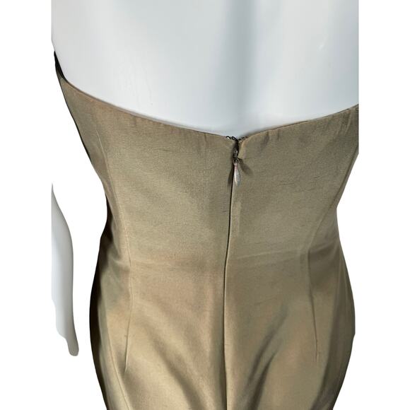 Vintage Kay Unger Sage Green Silk Strapless Midi Dress Embroidered‎ 6 - Picture 6 of 10